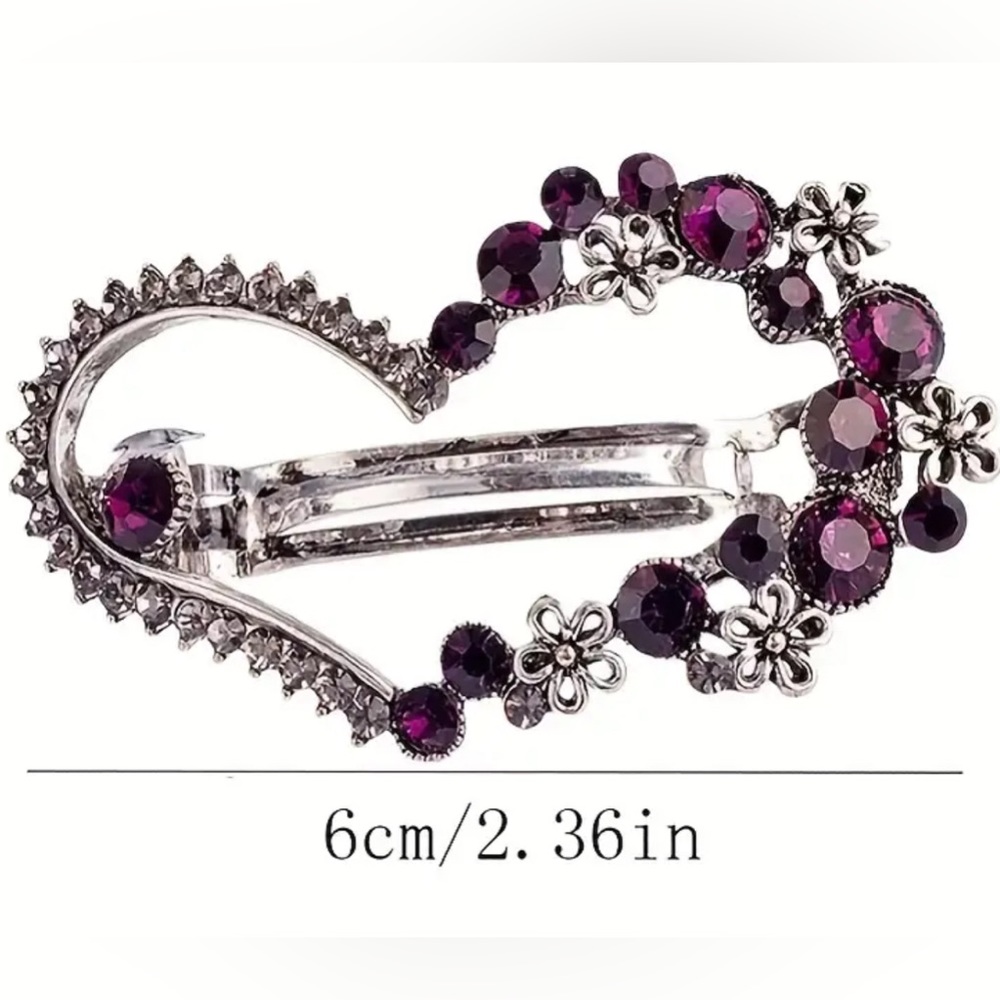 HAIR Barrette Elegant Vintage Rhinestone Heart Barrette - Picture 3 of 3